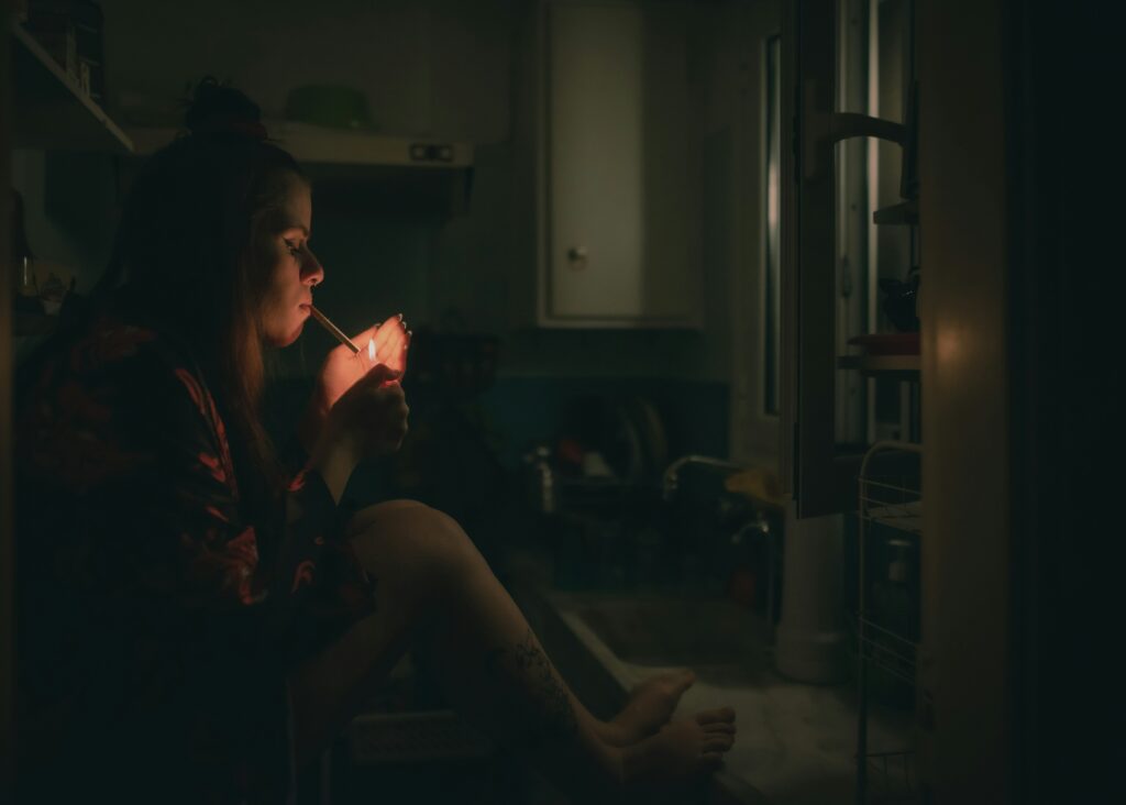 woman smoking a cigarette